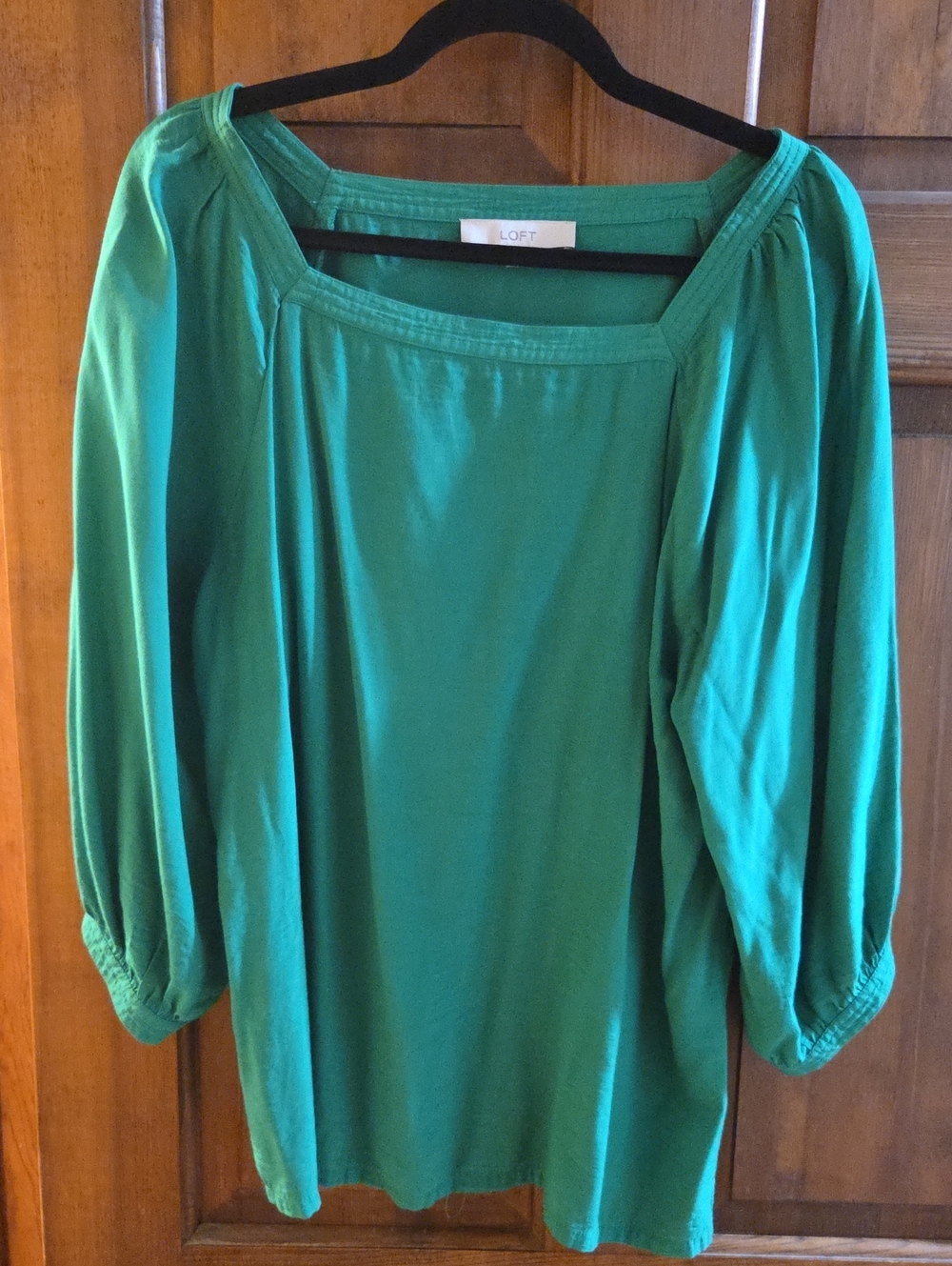 LOFT Emerald Green Square-Neck 3/4 Sleeve Top